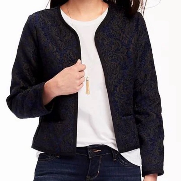 Old Navy Open Front Jacquard Print Navy Black Blazer NWT
Sz Small - Picture 2 of 9